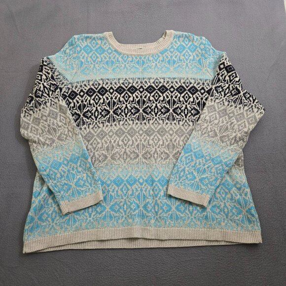 Talbots Women Petite 2XP Blue Gray Fair Isle Pullover Knit Sweater - Picture 1 of 9